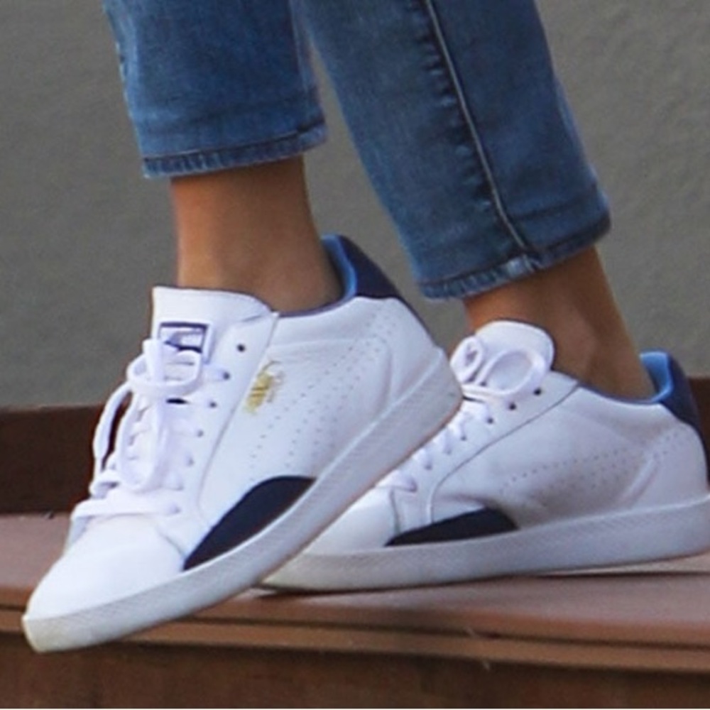 Puma White Sneakers with Navy Accents Size 6